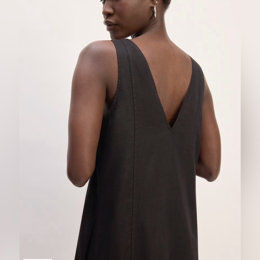 NWT Everlane The Linen V-Neck Midi Black Dress, Size 14 - Picture 5 of 16